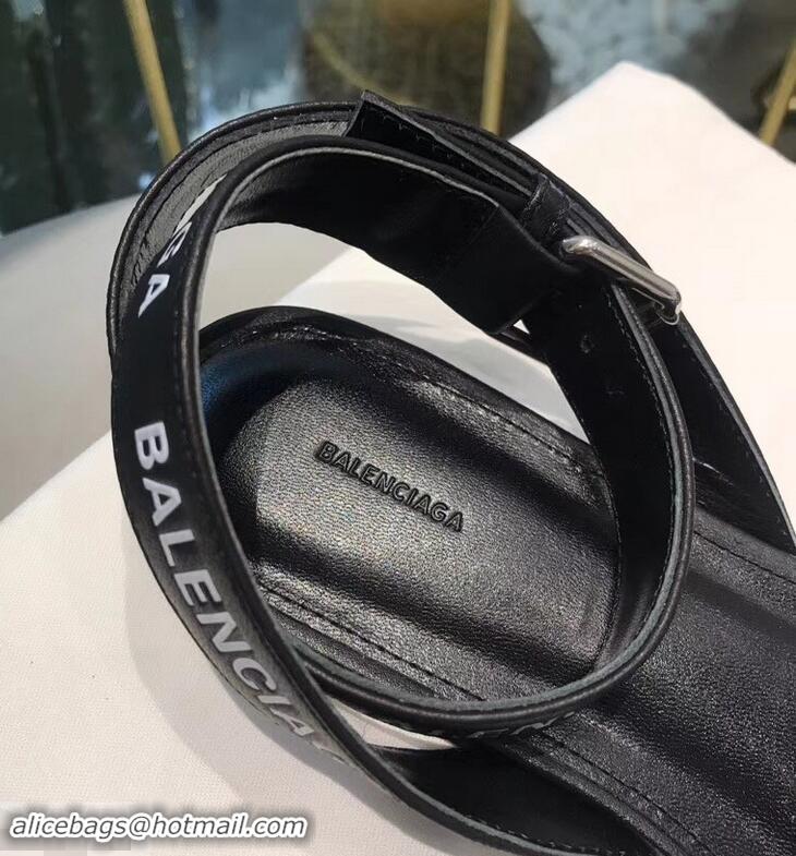 Cheapest Balenciaga Logo Ankle Strap Flat Sandals B94420 Black 2019