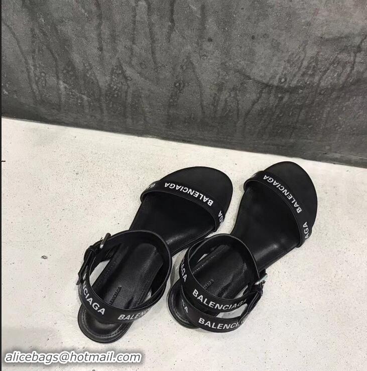 Cheapest Balenciaga Logo Ankle Strap Flat Sandals B94420 Black 2019