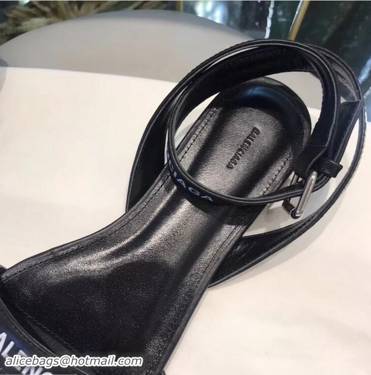 Cheapest Balenciaga Logo Ankle Strap Flat Sandals B94420 Black 2019