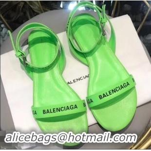 Most Popular Balenciaga Logo Ankle Strap Flat Sandals B94420 Green 2019