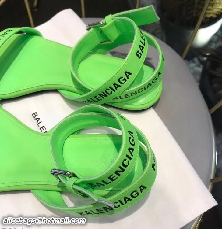 Most Popular Balenciaga Logo Ankle Strap Flat Sandals B94420 Green 2019