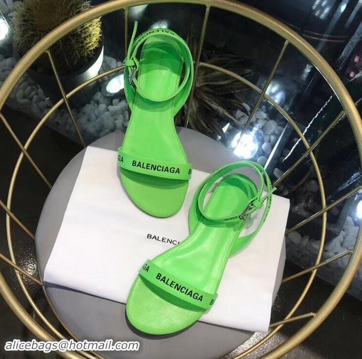 Most Popular Balenciaga Logo Ankle Strap Flat Sandals B94420 Green 2019