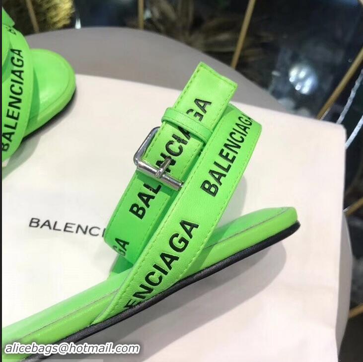 Most Popular Balenciaga Logo Ankle Strap Flat Sandals B94420 Green 2019