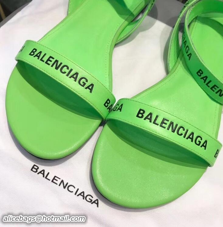 Most Popular Balenciaga Logo Ankle Strap Flat Sandals B94420 Green 2019