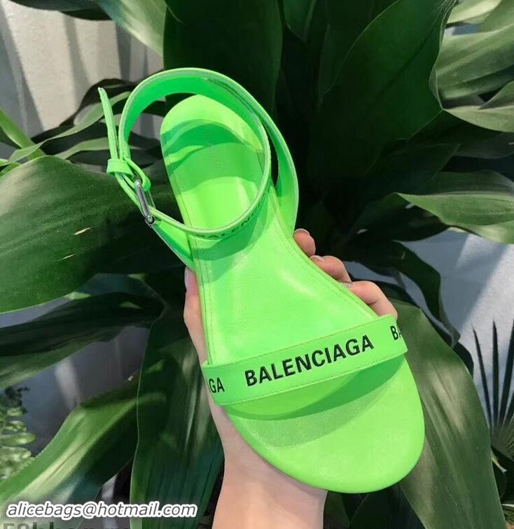 Most Popular Balenciaga Logo Ankle Strap Flat Sandals B94420 Green 2019