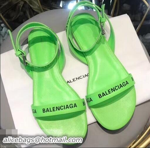 Most Popular Balenciaga Logo Ankle Strap Flat Sandals B94420 Green 2019