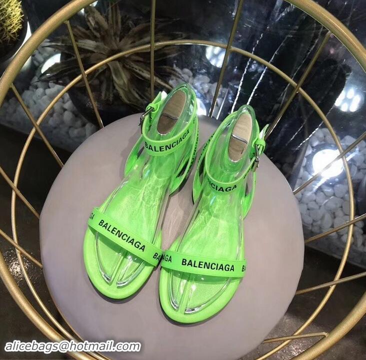 Most Popular Balenciaga Logo Ankle Strap Flat Sandals B94420 Green 2019