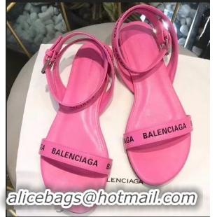 Promotional Balenciaga Logo Ankle Strap Flat Sandals B94420 Pink 2019