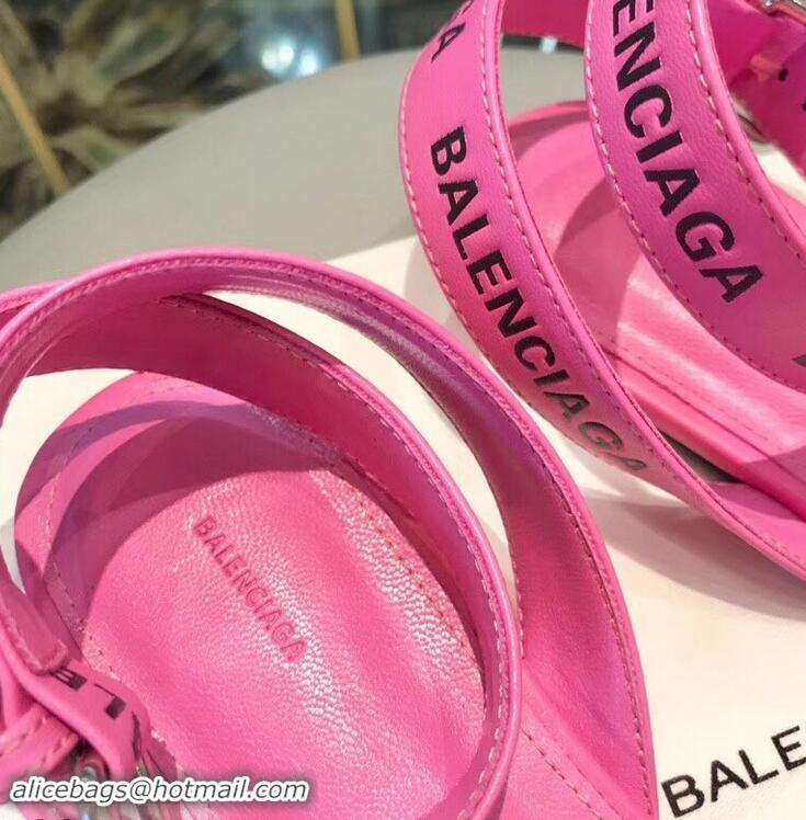 Promotional Balenciaga Logo Ankle Strap Flat Sandals B94420 Pink 2019