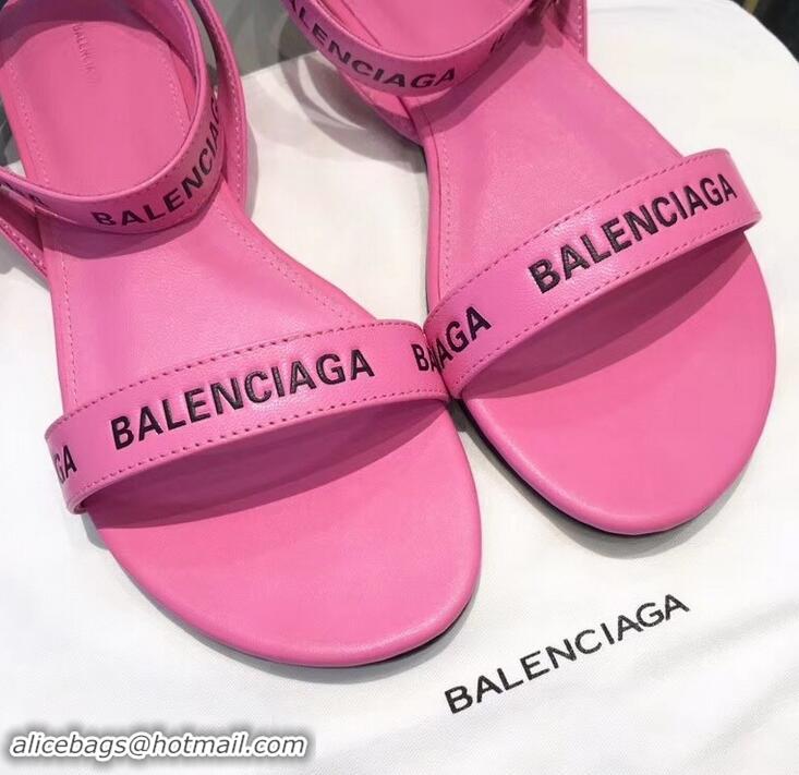 Promotional Balenciaga Logo Ankle Strap Flat Sandals B94420 Pink 2019