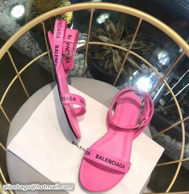 Promotional Balenciaga Logo Ankle Strap Flat Sandals B94420 Pink 2019