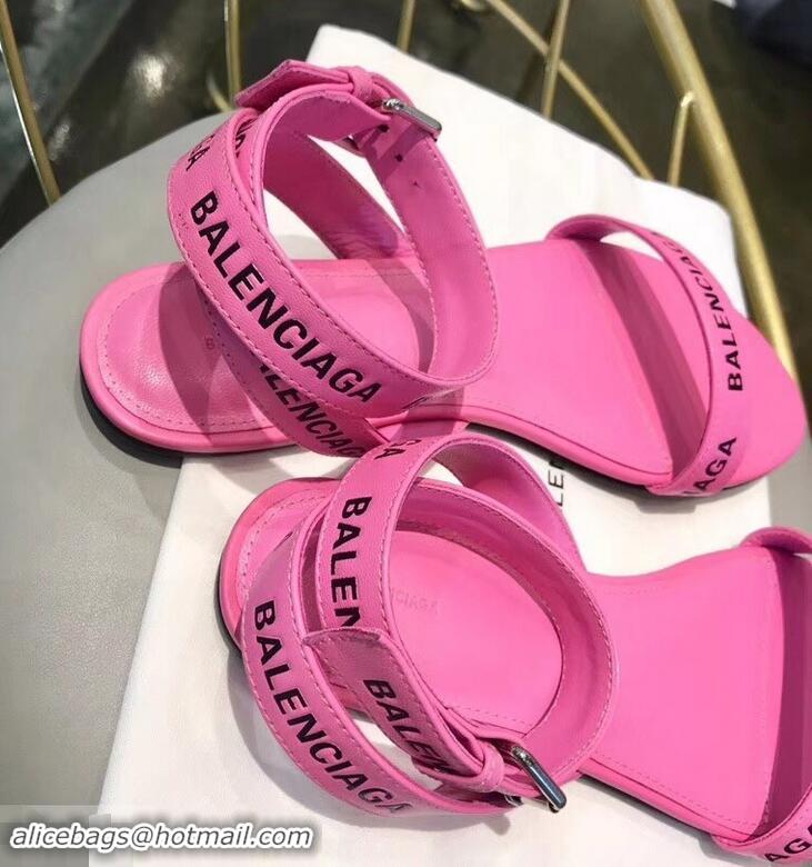 Promotional Balenciaga Logo Ankle Strap Flat Sandals B94420 Pink 2019