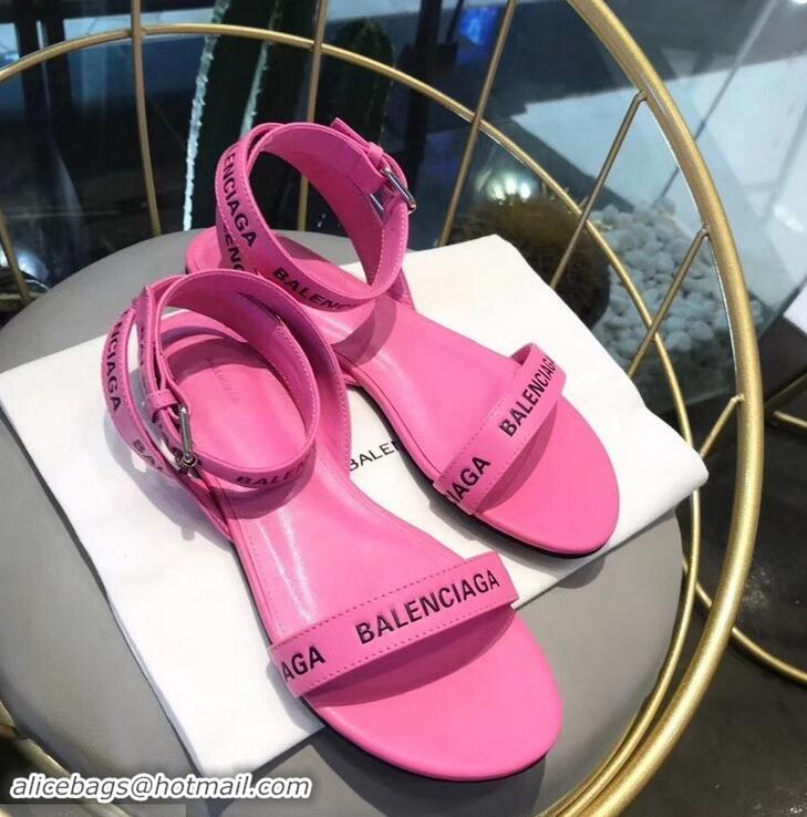 Promotional Balenciaga Logo Ankle Strap Flat Sandals B94420 Pink 2019