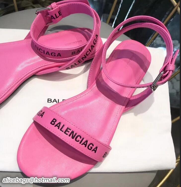 Promotional Balenciaga Logo Ankle Strap Flat Sandals B94420 Pink 2019