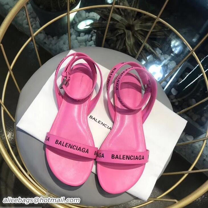 Promotional Balenciaga Logo Ankle Strap Flat Sandals B94420 Pink 2019