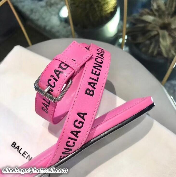 Promotional Balenciaga Logo Ankle Strap Flat Sandals B94420 Pink 2019