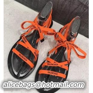 Low Price Balenciaga Flat Sandals With Printed Logo Laces B94220 Orange 2019