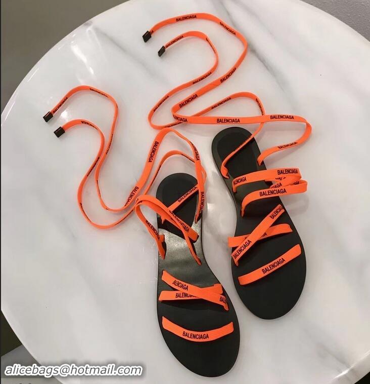 Low Price Balenciaga Flat Sandals With Printed Logo Laces B94220 Orange 2019