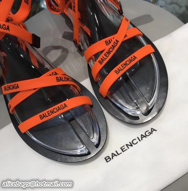 Low Price Balenciaga Flat Sandals With Printed Logo Laces B94220 Orange 2019