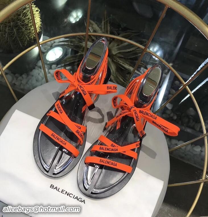 Low Price Balenciaga Flat Sandals With Printed Logo Laces B94220 Orange 2019