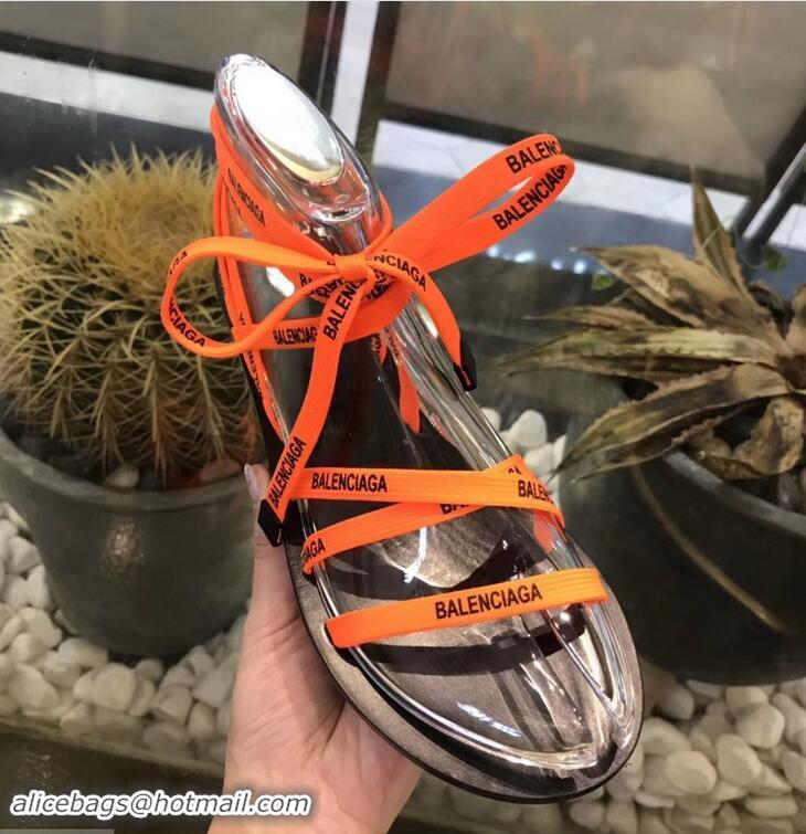 Low Price Balenciaga Flat Sandals With Printed Logo Laces B94220 Orange 2019