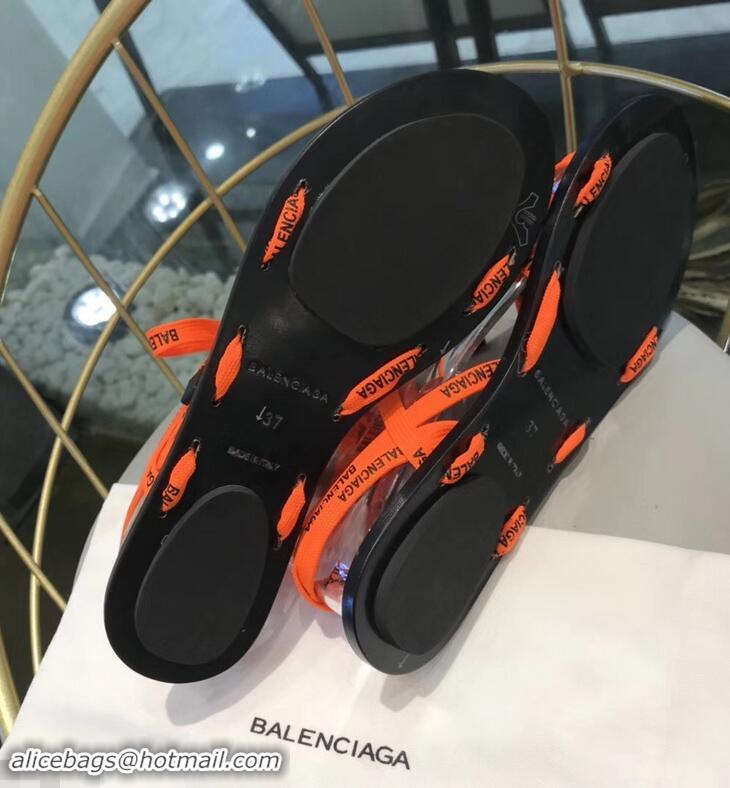 Low Price Balenciaga Flat Sandals With Printed Logo Laces B94220 Orange 2019