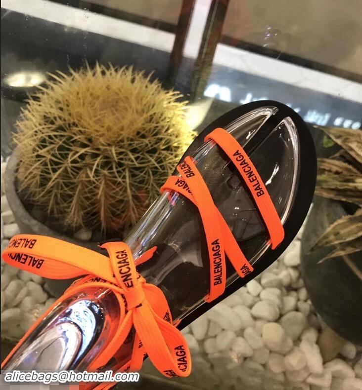 Low Price Balenciaga Flat Sandals With Printed Logo Laces B94220 Orange 2019