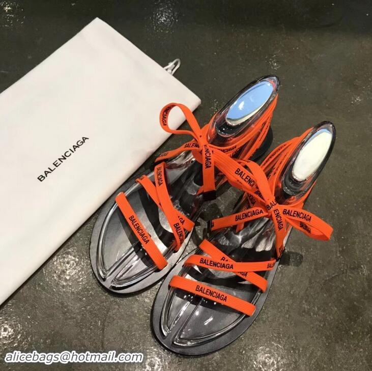 Low Price Balenciaga Flat Sandals With Printed Logo Laces B94220 Orange 2019