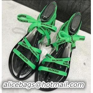 Shop Balenciaga Flat Sandals With Printed Logo Laces B94220 Green 2019