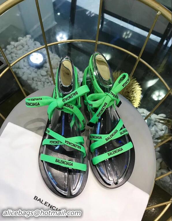 Shop Balenciaga Flat Sandals With Printed Logo Laces B94220 Green 2019