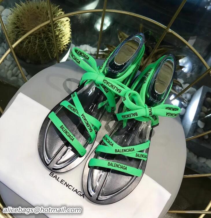 Shop Balenciaga Flat Sandals With Printed Logo Laces B94220 Green 2019