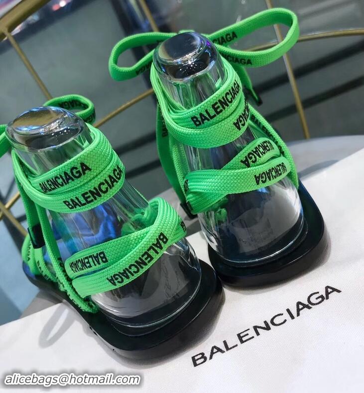 Shop Balenciaga Flat Sandals With Printed Logo Laces B94220 Green 2019