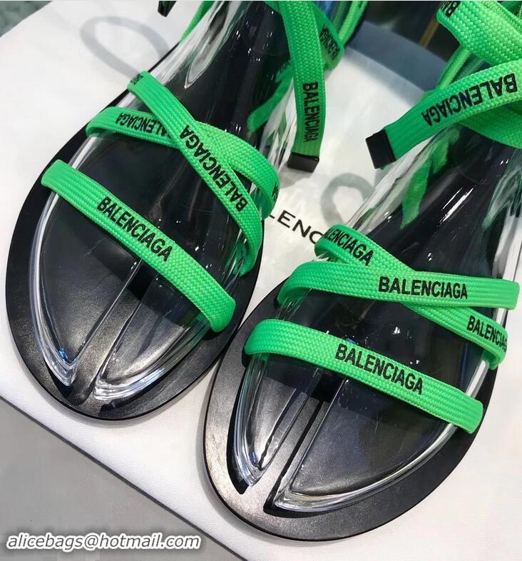 Shop Balenciaga Flat Sandals With Printed Logo Laces B94220 Green 2019