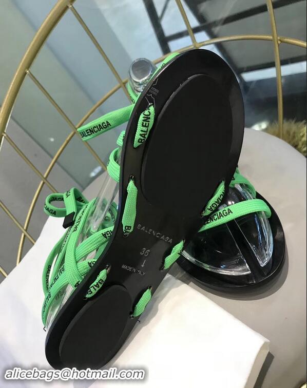 Shop Balenciaga Flat Sandals With Printed Logo Laces B94220 Green 2019