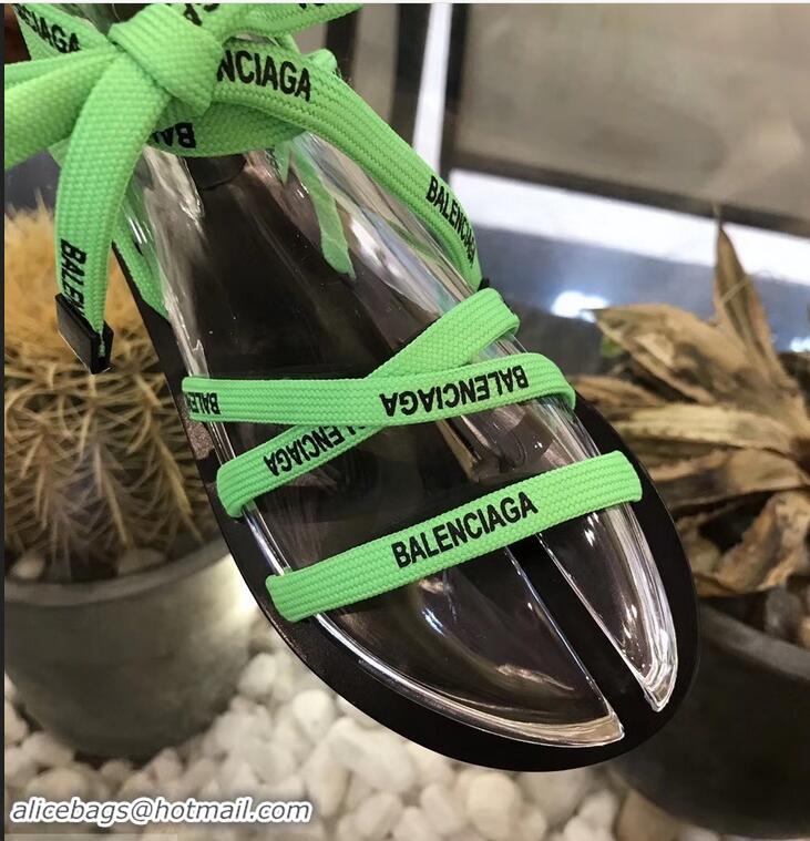 Shop Balenciaga Flat Sandals With Printed Logo Laces B94220 Green 2019