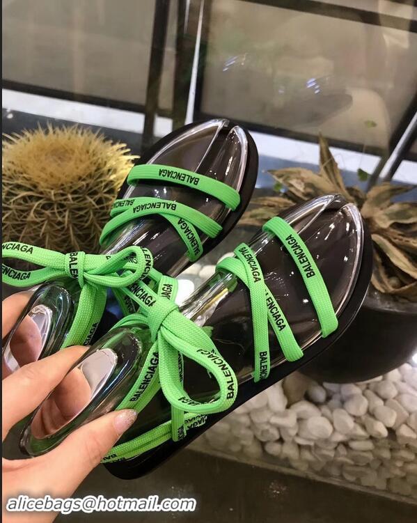 Shop Balenciaga Flat Sandals With Printed Logo Laces B94220 Green 2019