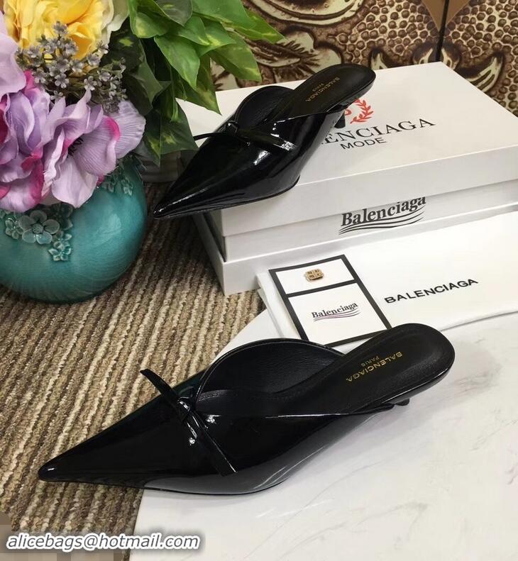 Cheap Balenciaga Kitten Heel 4cm Pointed Toe Knife Mules Bow Patent B94801 Black