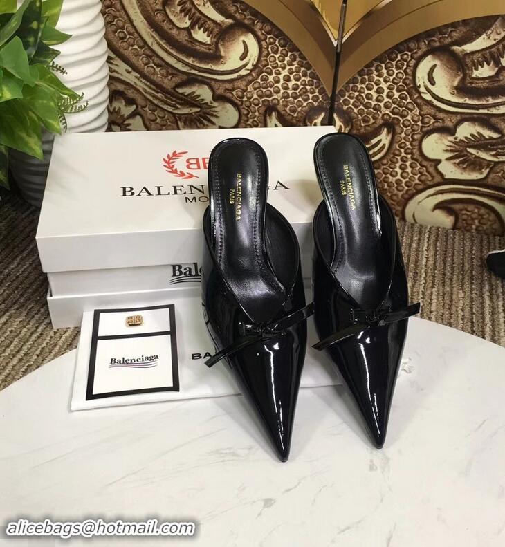 Cheap Balenciaga Kitten Heel 4cm Pointed Toe Knife Mules Bow Patent B94801 Black