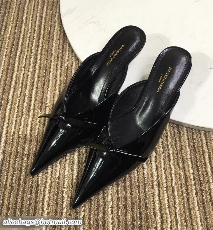 Cheap Balenciaga Kitten Heel 4cm Pointed Toe Knife Mules Bow Patent B94801 Black