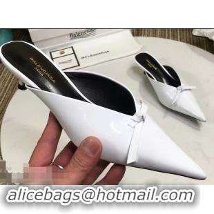 Top Sale Balenciaga Kitten Heel 4cm Pointed Toe Knife Mules Bow Patent B94801 White