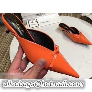 Low Price Balenciaga Kitten Heel 4cm Pointed Toe Knife Mules Bow Patent B94801 Orange