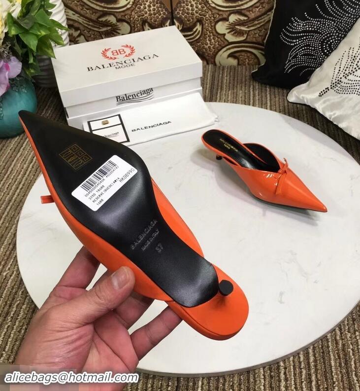 Low Price Balenciaga Kitten Heel 4cm Pointed Toe Knife Mules Bow Patent B94801 Orange