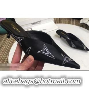 Replicas Balenciaga Eiffel Tower Strassed Satin Heel 4cm Knife Mules B94809 Black 2019