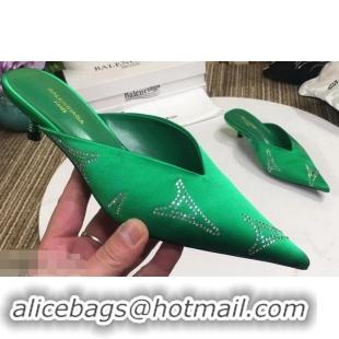 Top Quality Balenciaga Eiffel Tower Strassed Satin Heel 4cm Knife Mules B94809 Green 2019