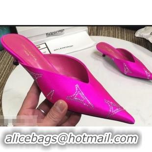 Imitation Balenciaga Eiffel Tower Strassed Satin Heel 4cm Knife Mules B94809 Fuchsia 2019