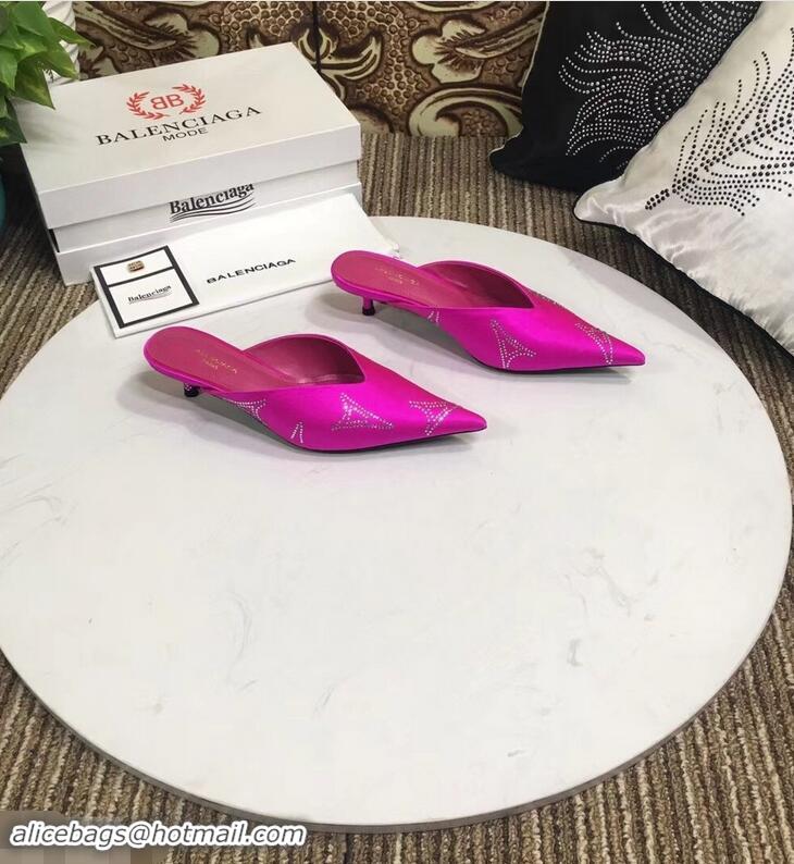 Imitation Balenciaga Eiffel Tower Strassed Satin Heel 4cm Knife Mules B94809 Fuchsia 2019