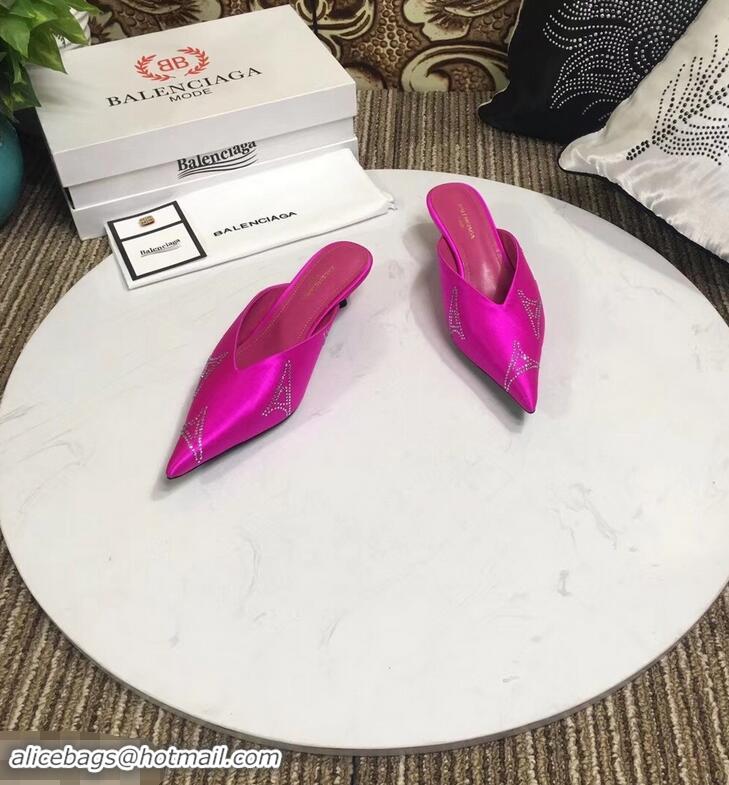 Imitation Balenciaga Eiffel Tower Strassed Satin Heel 4cm Knife Mules B94809 Fuchsia 2019