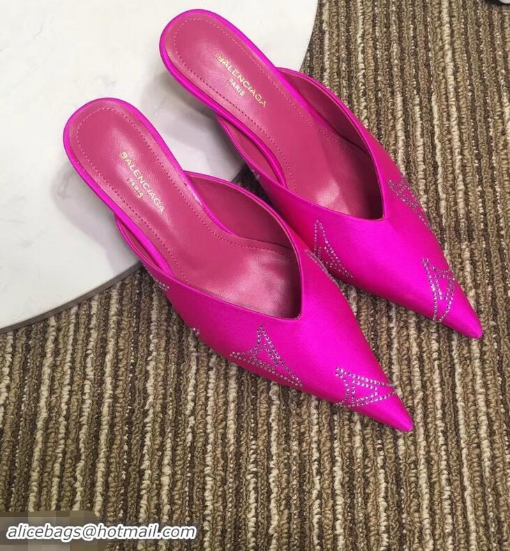 Imitation Balenciaga Eiffel Tower Strassed Satin Heel 4cm Knife Mules B94809 Fuchsia 2019