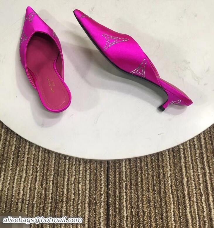 Imitation Balenciaga Eiffel Tower Strassed Satin Heel 4cm Knife Mules B94809 Fuchsia 2019