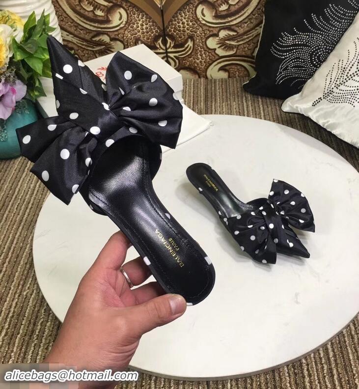 Buy Faux Balenciaga Polkadots Heel 4cm Square Knife Bow Mules B94813 Black 2019